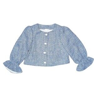 Janie and Jack girls' Egyptian blue boucle cropped ruffle sleeve jacket Size 6